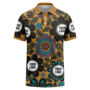 watercolor floral burst and olive leaves polo shirt for men