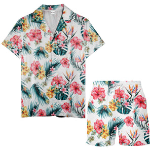 watercolor hibiscus palm birds of paradise hawaiian shirt for beach days