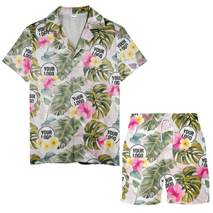 watercolor monstera hibiscus floral hawaiian shirt for men
