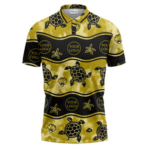 wavy band sea turtles starfish monochrome polo shirt for men