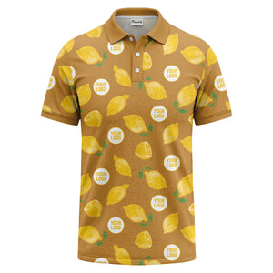 zesty lemon slices & leaf motif playful summer polo shirt