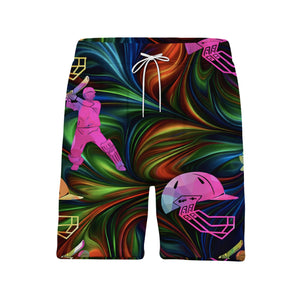 Abstract Cricket Hawaiian Shirt - Neon Rainbow Players Bats Wickets Energetic