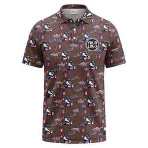 bald eagles golf bags fireworks patriotic polo shirt for men