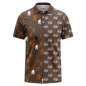 bigfoot golfers silhouette club pattern black polo shirt for men