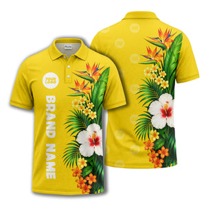 bird of paradise & hibiscus floral polo shirt for men