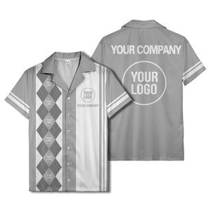 black white argyle stripes & custom logos golf hawaiian shirt