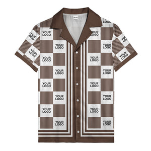 black white checkerboard barcode logo customizable hawaiian shirt