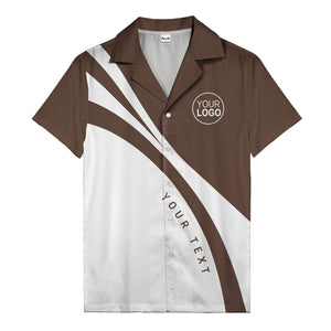 black white diagonal stripe hawaiian shirt with custom logo slot