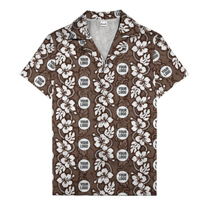 black & white hibiscus monstera custom logo hawaiian shirt for men