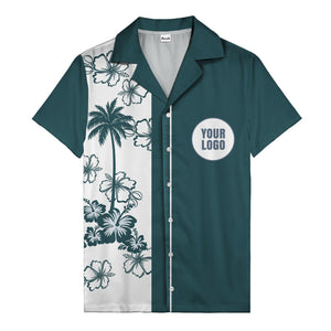 black white palm tree hibiscus panel graphic hawaiian shirt for men