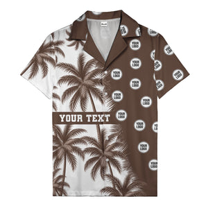 black & white palm tree repeat & custom logo hawaiian shirt for men