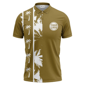 black white palm tree silhouette vertical stripe polo shirt for men
