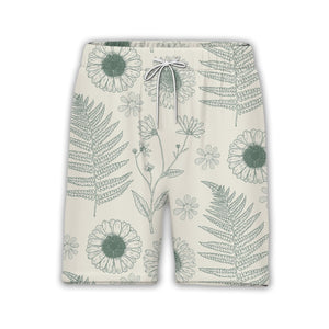 Botanical Line Art Fern and Wildflower Hawaiian Shirt in Sage Green