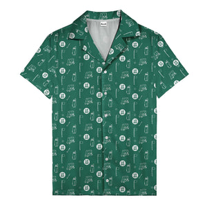 cartoon golf carts & clubs fairway fun dark green hawaiian shirt for men