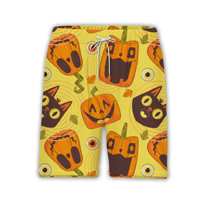 Cartoon Halloween Hawaiian Shirt with Jack-o-Lanterns and Black Cats