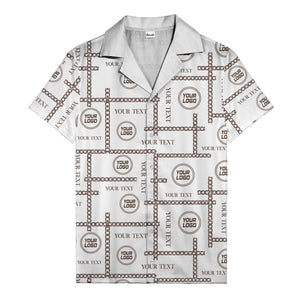 chain link grid custom logo text monochrome black white hawaiian shirt