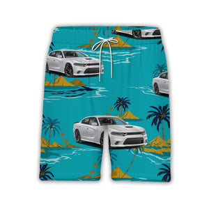 Classic Muscle Car Hawaiian Shirt with Palm Trees and Island Scene
