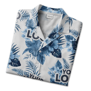 Clean White Corporate Hawaiian Shirt with Monstera Leaf Logo Design
