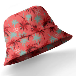 coral red watercolor palm trees & custom logos hawaiian shirt