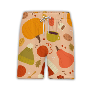 Cozy Autumn Hawaiian Shirt with Knit Beanie Hats Hot Cocoa and Yarn Balls