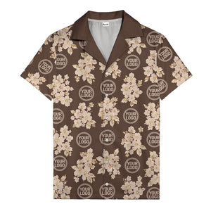 cream floral bouquets & gold circular logos watercolor hawaiian shirt