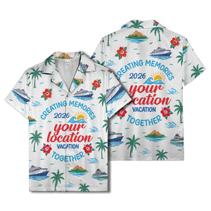 cruise ship & palm fronds watercolor vacation memories hawaiian shirt