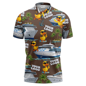 cruise ship & sunglasses ducks cartoon islands polo shirt for men