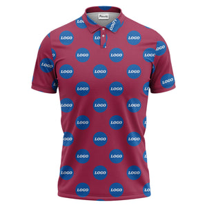custom color logo polo shirt | bold branded repeating pattern