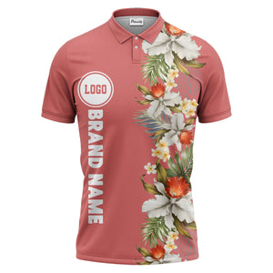 custom color tropical floral polo shirt | orchid & plumeria exotic all-over print