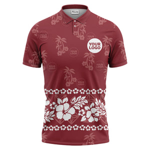 custom color tropical hawaiian polo shirt | hibiscus & palm tree all-over print