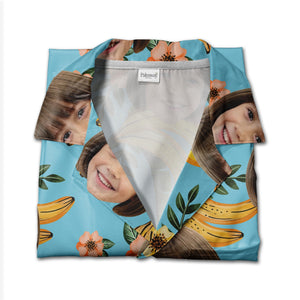 Custom Face Child Banana Leaf Hawaiian Shirt in Bright Yellow Tropical