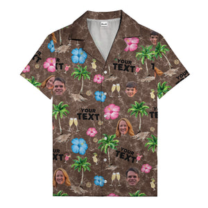 custom faces palm trees hibiscus watercolor hawaiian shirt for men