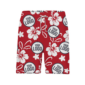 Custom Logo Hibiscus Hawaiian Shirt - Tropical Floral Red White Navy Personalized