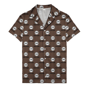 custom logo & name repeat pattern black hawaiian shirt for men
