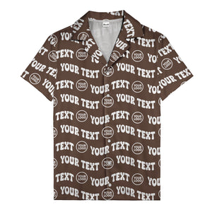 custom logo & repeat text black hawaiian shirt for men