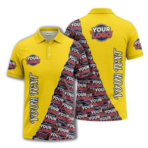 custom logo repeat vertical text pattern personalized polo shirt