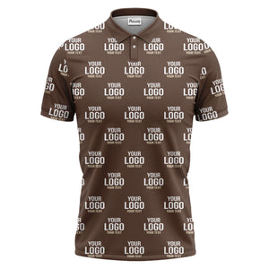 custom logo & text repeat pattern black white gold polo shirt