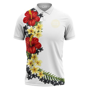 custom multi color tropical hibiscus plumeria floral golf polo shirt for men