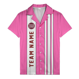 Custom Team Logo Striped Maroon Black White Hawaiian Shirt For Men