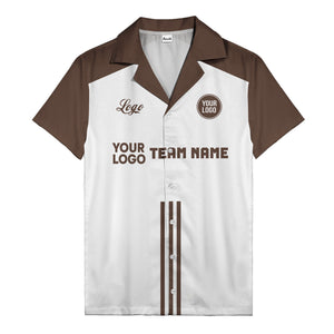 customizable black white bowling team logo & name hawaiian shirt for men