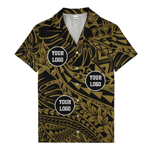 customizable logo circles pattern black hawaiian shirt for men