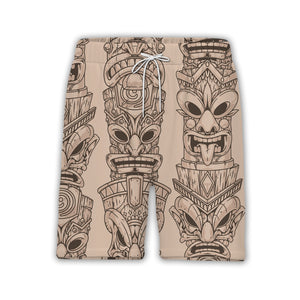 Dense Tiki Mask and Feather Hawaiian Shirt on Deep Teal