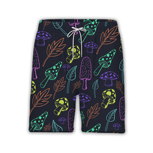 Detailed Botanical Mushroom Hawaiian Shirt with Autumn Leaves on Black