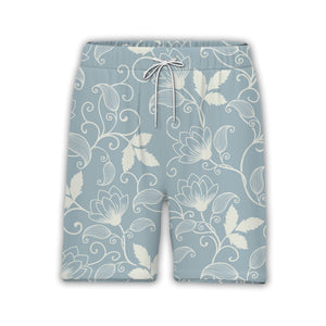 Dusty Blue Floral Scrollwork Hawaiian Shirt with Elegant Vine Pattern