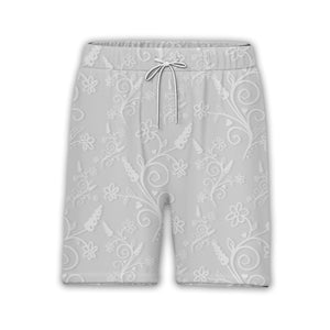 Elegant Gray Hawaiian Shirt with Embossed Floral and Heart Vine Pattern