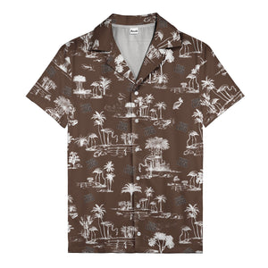 flamingo oasis black palm trees repeat pattern hawaiian shirt for men