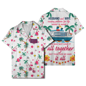 flamingo sailboat hibiscus palm watercolor hawaiian shirt