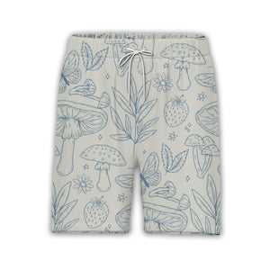 Fuchsia and Cyan Doodle Mushroom Hawaiian Shirt on Navy Blue