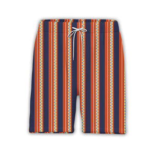 Geometric Triangle Stripe Hawaiian Shirt Navy Burnt Orange White