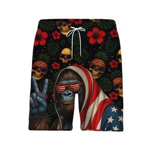Gorilla American Flag Hawaiian Shirt - Tropical Skull Pineapple & Hibiscus Party Print